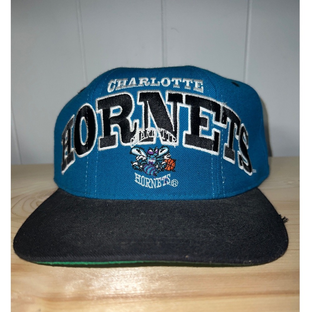 Vintage Starter Charlotte Hornets Snapback Hat NBA Teal Black Wool 90s Cap OSFA